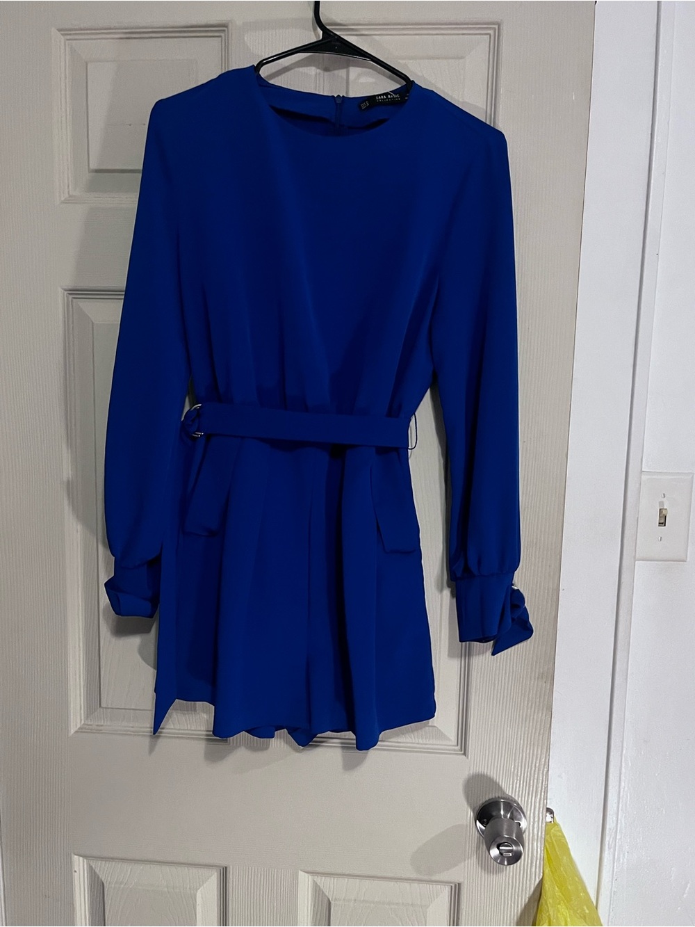 Zara Royal Blue Long Sleeve Belted Shorts Romper